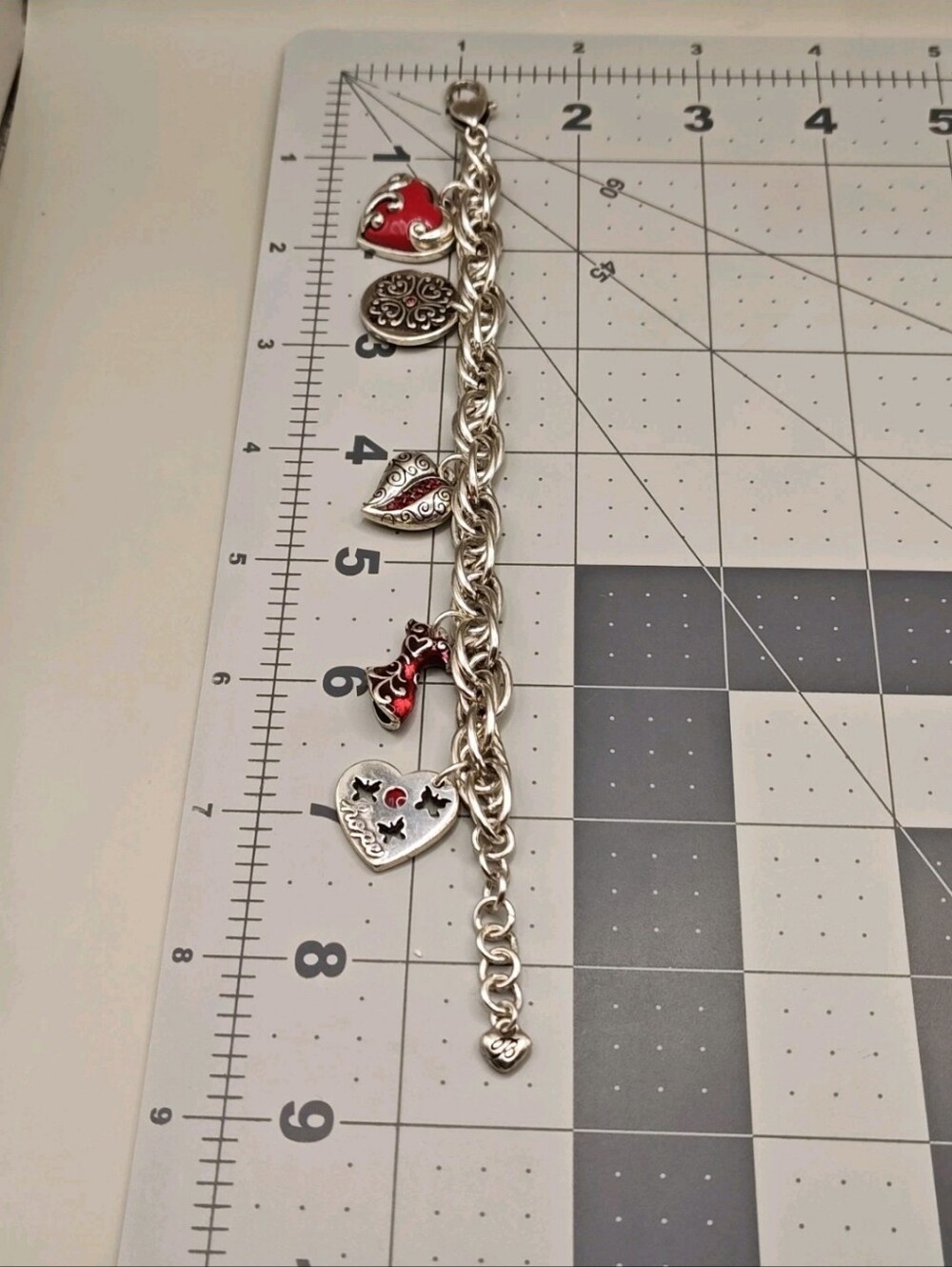 Brighton Charm Bracelet Go Red Enamel Heart Butterfly Silver Plated Rope Chain - Picture 3 of 13